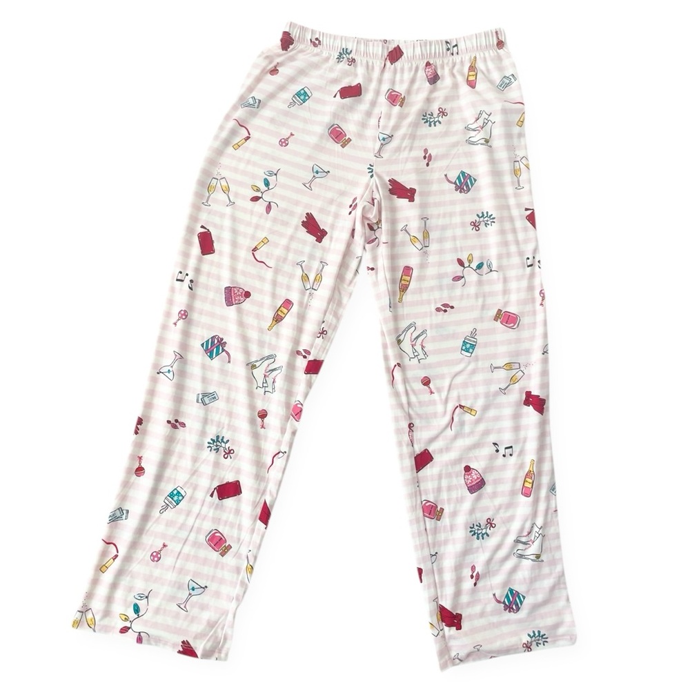 Kate Spade Pink White WINTER CELEBRATION Stretch Knit Pajama Lounge Set medium - Picture 3 of 5